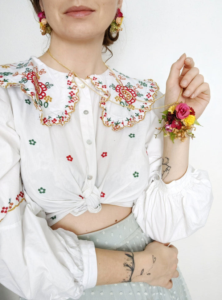 Pink & Yellow Flower Necklace: Romantic Bridal Jewelry – handmade floral hair accessory by magaela