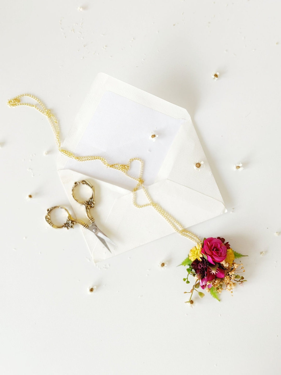 Pink & Yellow Flower Necklace: Romantic Bridal Jewelry – handmade floral hair accessory by magaela