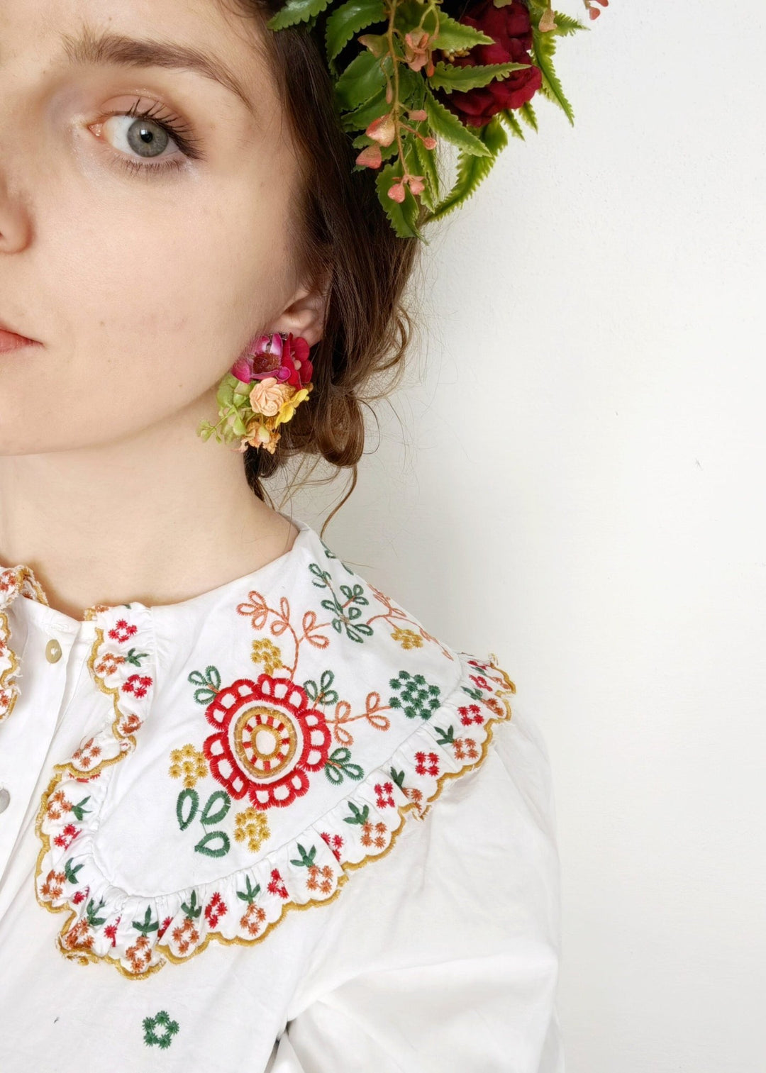 Magenta Yellow Flower Stud Earrings: Bridal Wedding Jewelry – handmade floral hair accessory by magaela