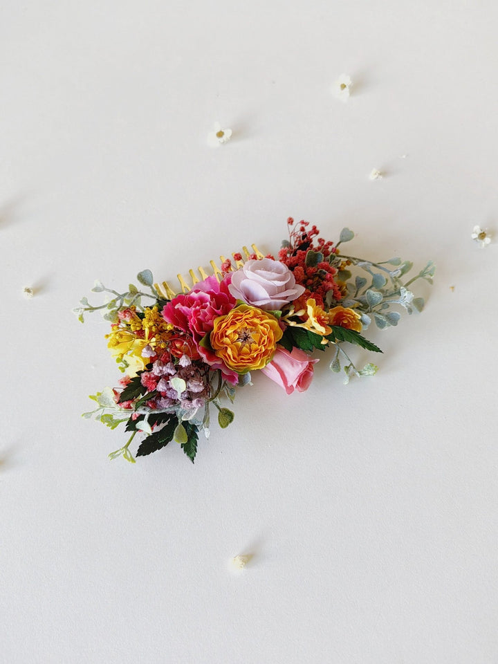 Colorful Floral Hair Comb: Boho Bridal Wedding Accessory – handmade floral hair accessory by magaela