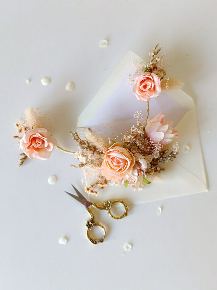 Blush Orange Flower Bridal Hair Vine: Wedding Hair Accessories – handmade floral hair accessory by magaela