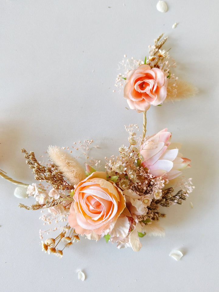 Blush Orange Flower Bridal Hair Vine: Wedding Hair Accessories – handmade floral hair accessory by magaela