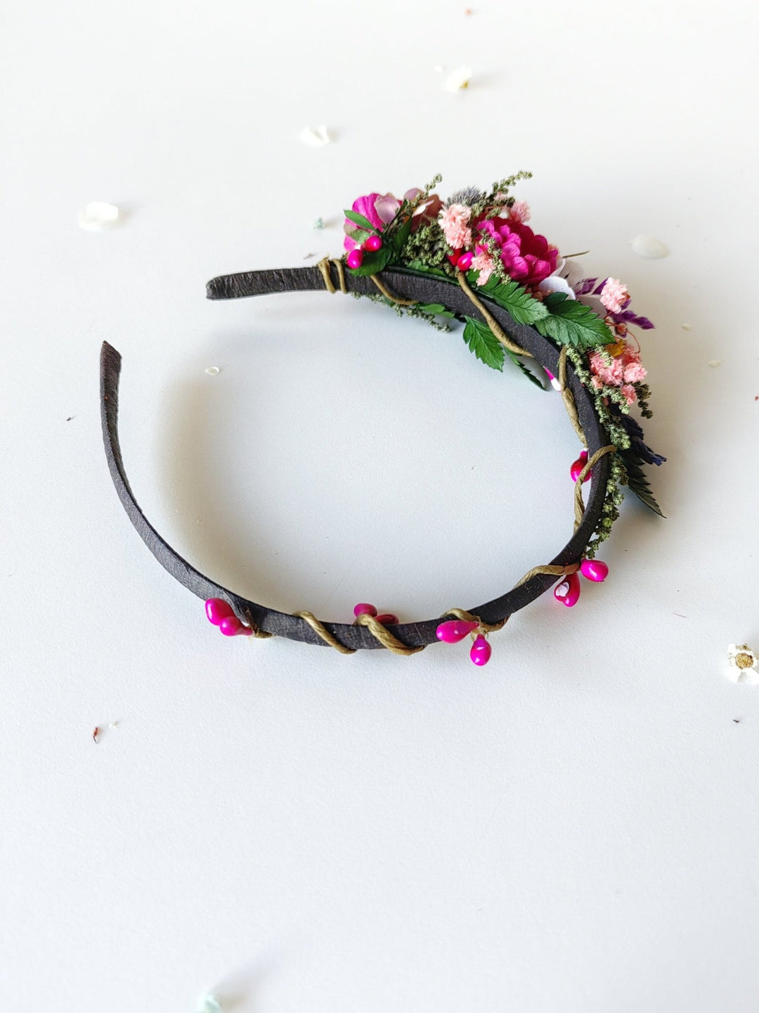 Magenta Purple Flower Headband: Boho Bridal Headpiece – handmade floral hair accessory by magaela