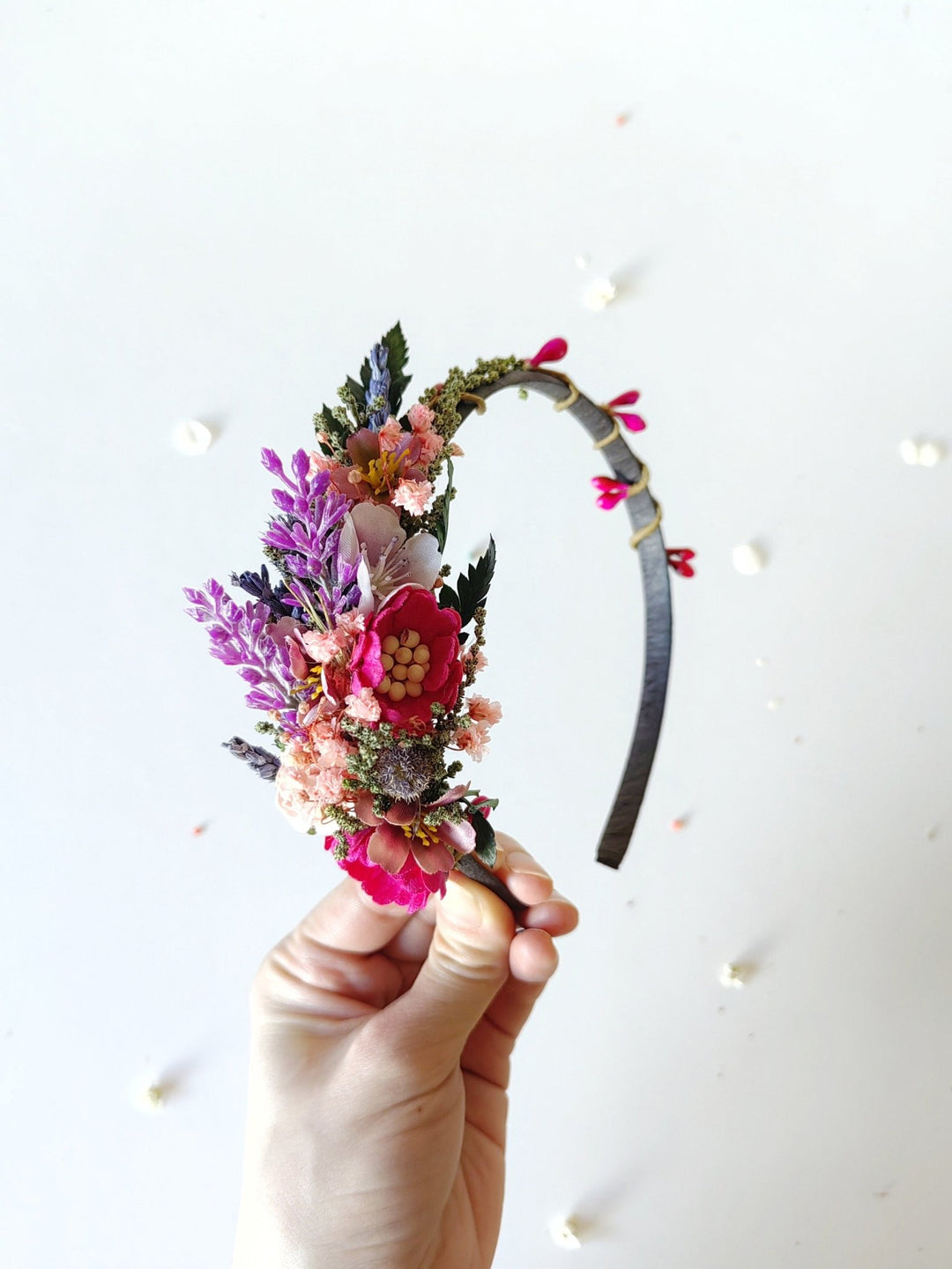 Magenta Purple Flower Headband: Boho Bridal Headpiece – handmade floral hair accessory by magaela