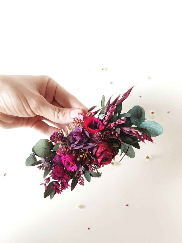 Burgundy Flower Hair Comb: Plum Wedding Headpiece – handmade floral hair accessory by magaela