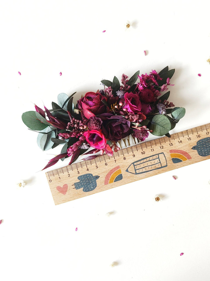 Burgundy Flower Hair Comb: Plum Wedding Headpiece – handmade floral hair accessory by magaela