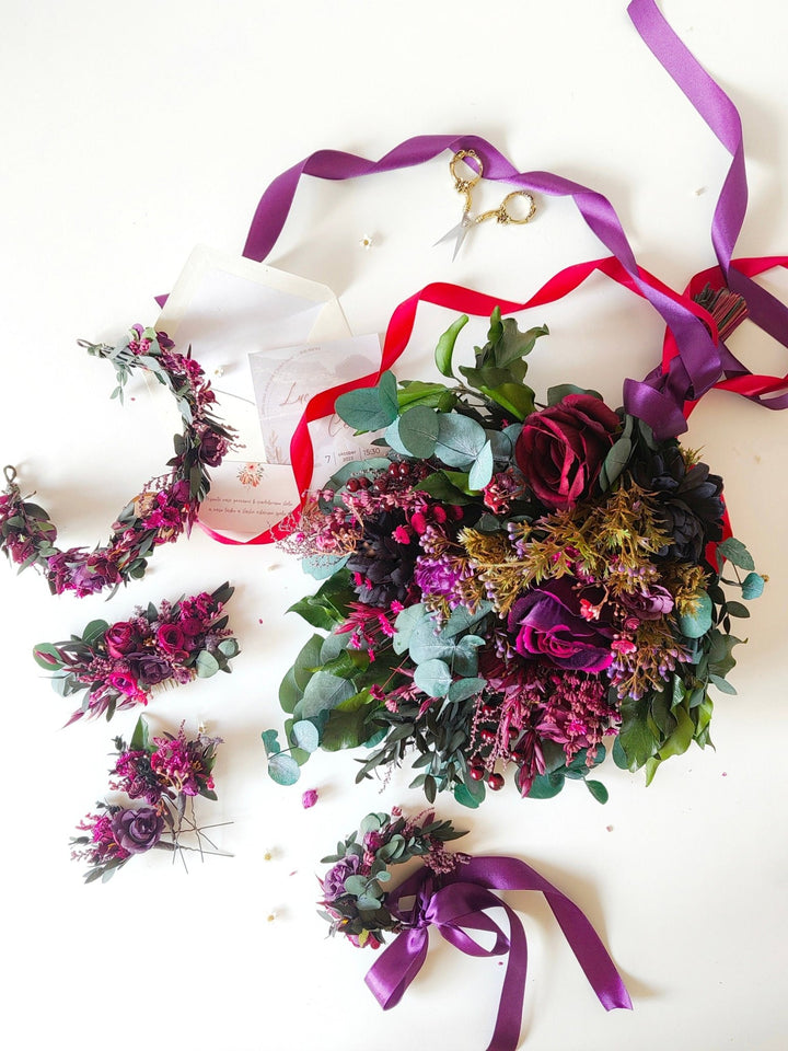 Purple Flower Wrist Corsage: Bridesmaid Wedding Bracelet – handmade floral hair accessory by magaela