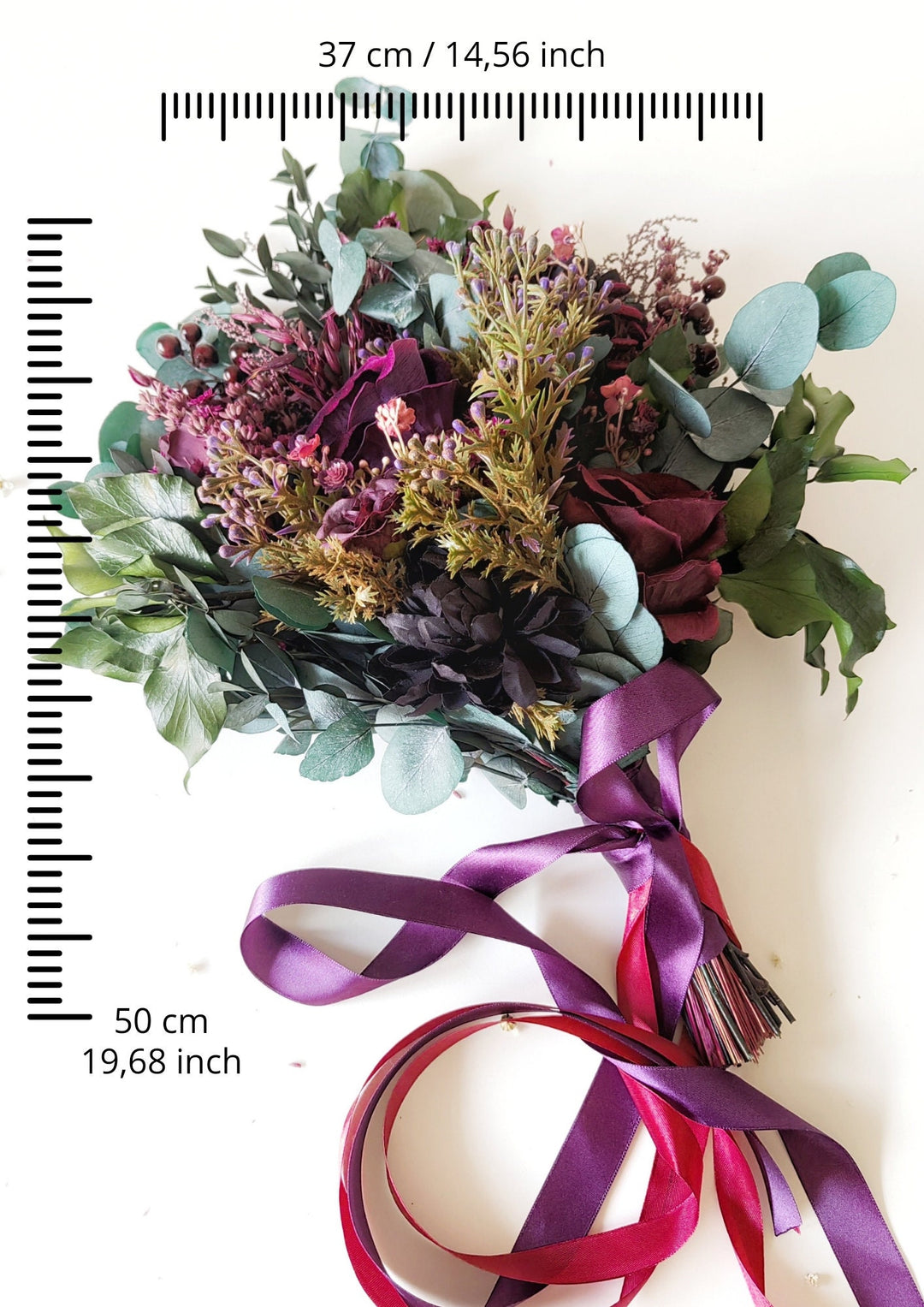 Plum & Purple Bridal Bouquet: Gothic Autumn Wedding Eucalyptus – handmade floral hair accessory by magaela