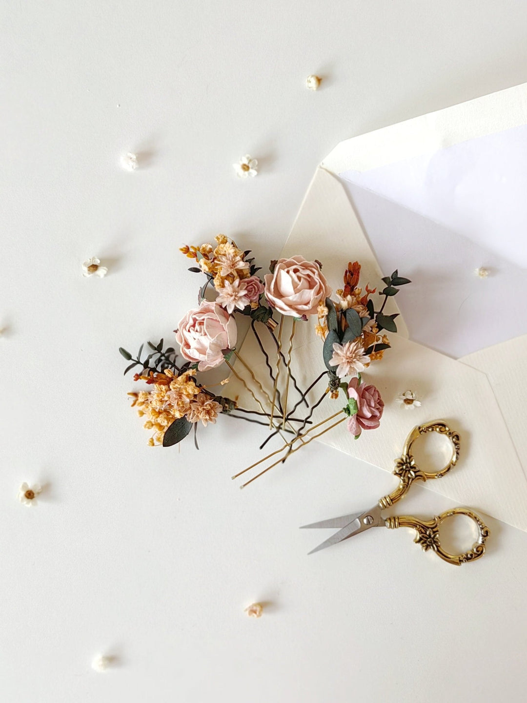 Blush Wedding Hair Pins: Romantic Flower Bridal Hairpiece – handmade floral hair accessory by magaela