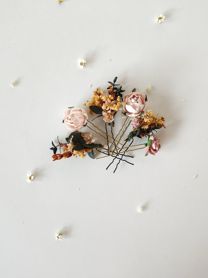 Blush Wedding Hair Pins: Romantic Flower Bridal Hairpiece – handmade floral hair accessory by magaela