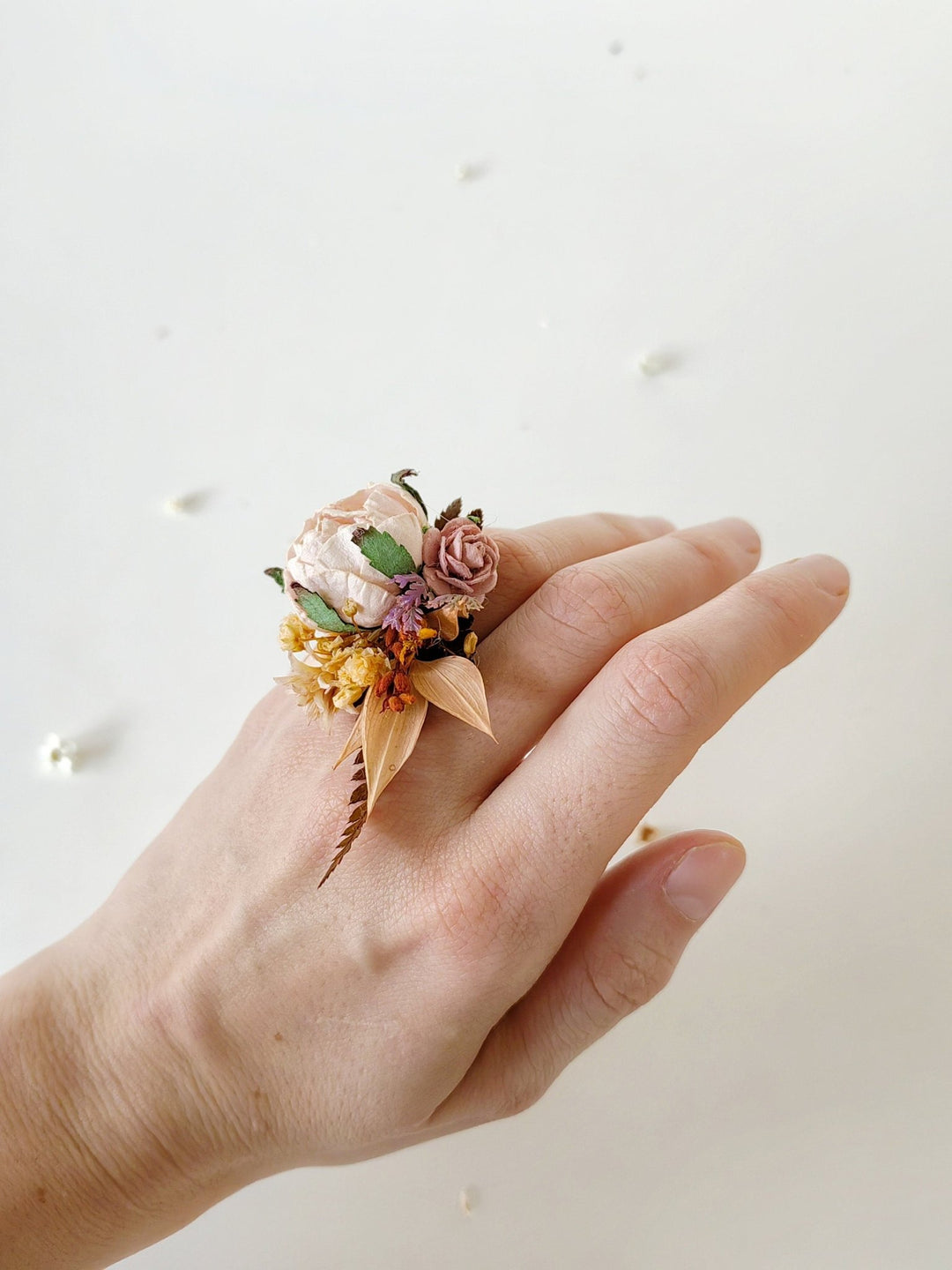 Blush Flower Ring: Adjustable Bridal Floral Jewelry – handmade floral hair accessory by magaela