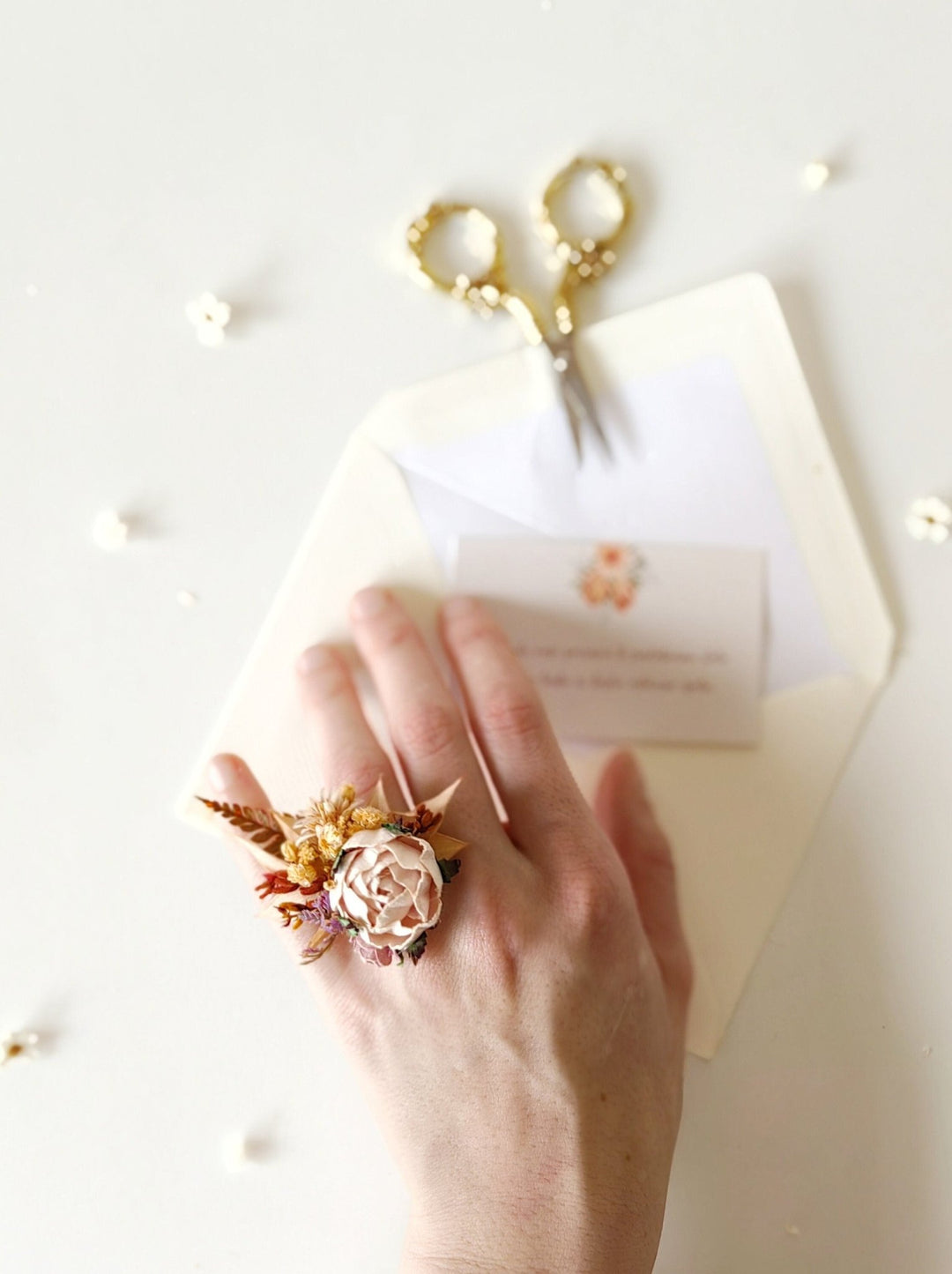 Blush Flower Ring: Adjustable Bridal Floral Jewelry – handmade floral hair accessory by magaela