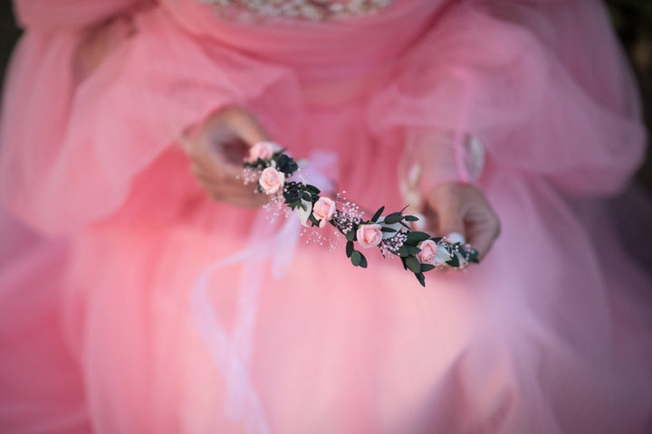 Blush Rose Wedding Crown: Romantic Bridal Hair Wreath – handmade floral hair accessory by magaela