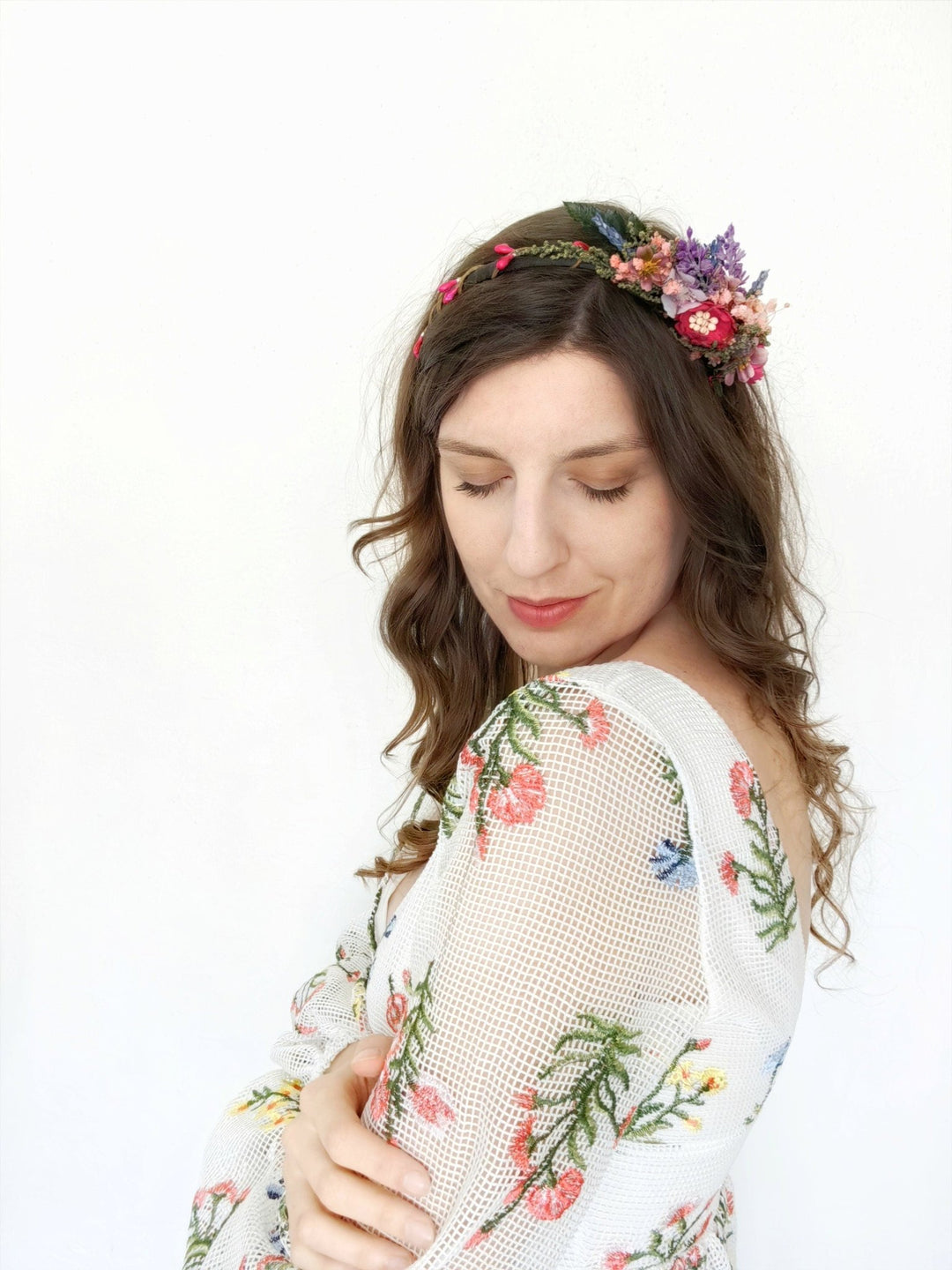 Magenta Purple Flower Headband: Boho Bridal Headpiece – handmade floral hair accessory by magaela