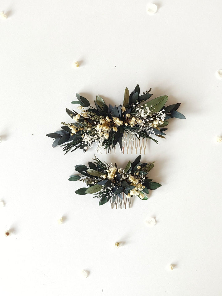 Greenery Wedding Hair Comb: Baby's Breath, Rosemary & Olive Leaves – handmade floral hair accessory by magaela