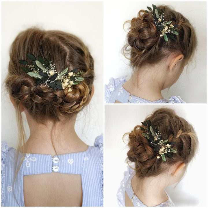 Greenery Wedding Hair Comb: Baby's Breath, Rosemary & Olive Leaves – handmade floral hair accessory by magaela