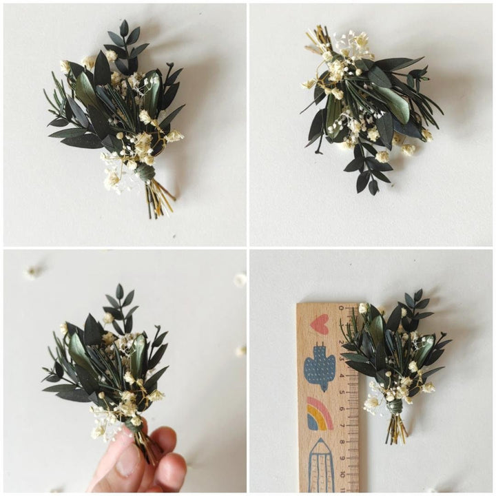 Greenery Wedding Boutonniere: Eucalyptus & Baby's Breath, Groom Accessory – handmade floral hair accessory by magaela