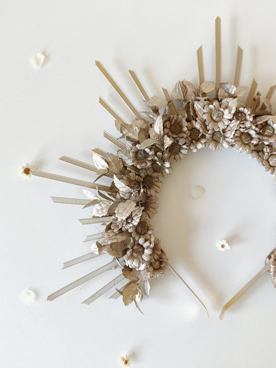 Rose Gold Spiked Bridal Halo Crown: Wedding Festival Headband – handmade floral hair accessory by magaela