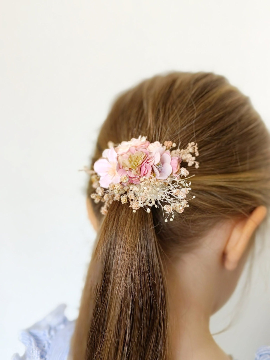 Pale Pink Flower Hair Tie: Romantic Wedding Hair Accessory – handmade floral hair accessory by magaela