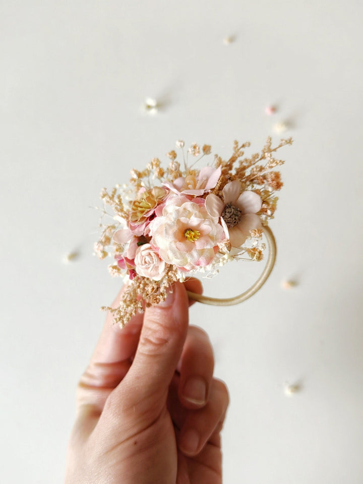 Pale Pink Flower Hair Tie: Romantic Wedding Hair Accessory – handmade floral hair accessory by magaela