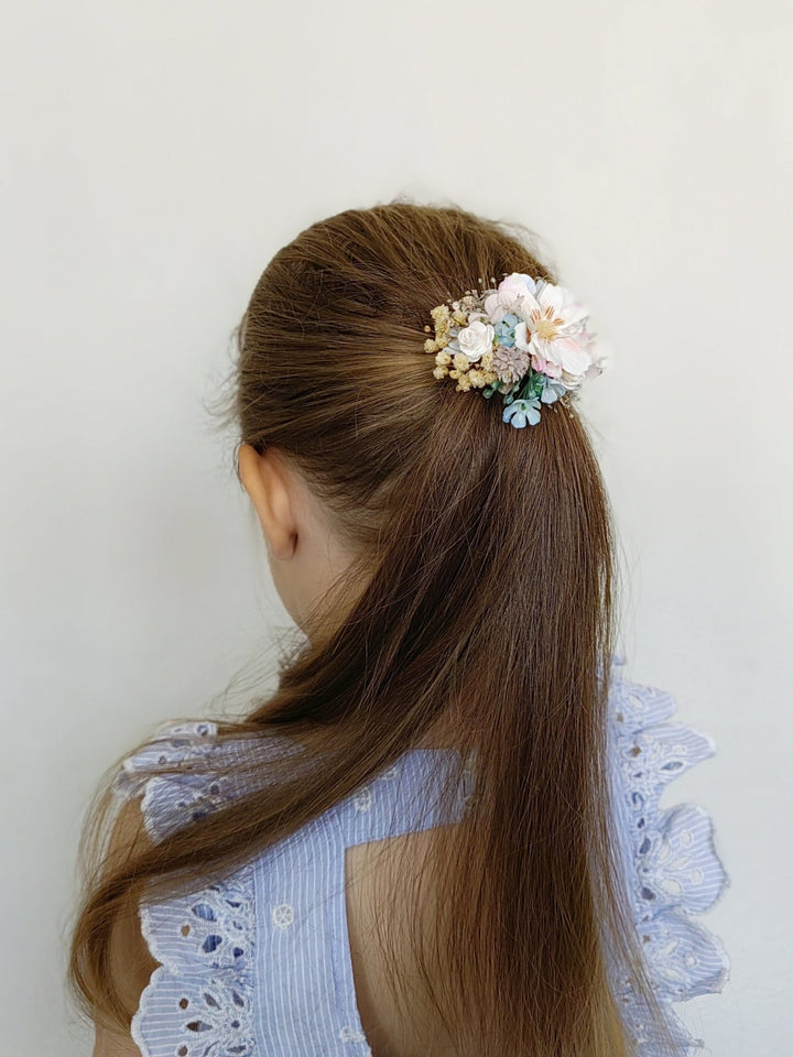 Pastel Flower Hair Tie: Spring Wedding Hair Bobble – handmade floral hair accessory by magaela