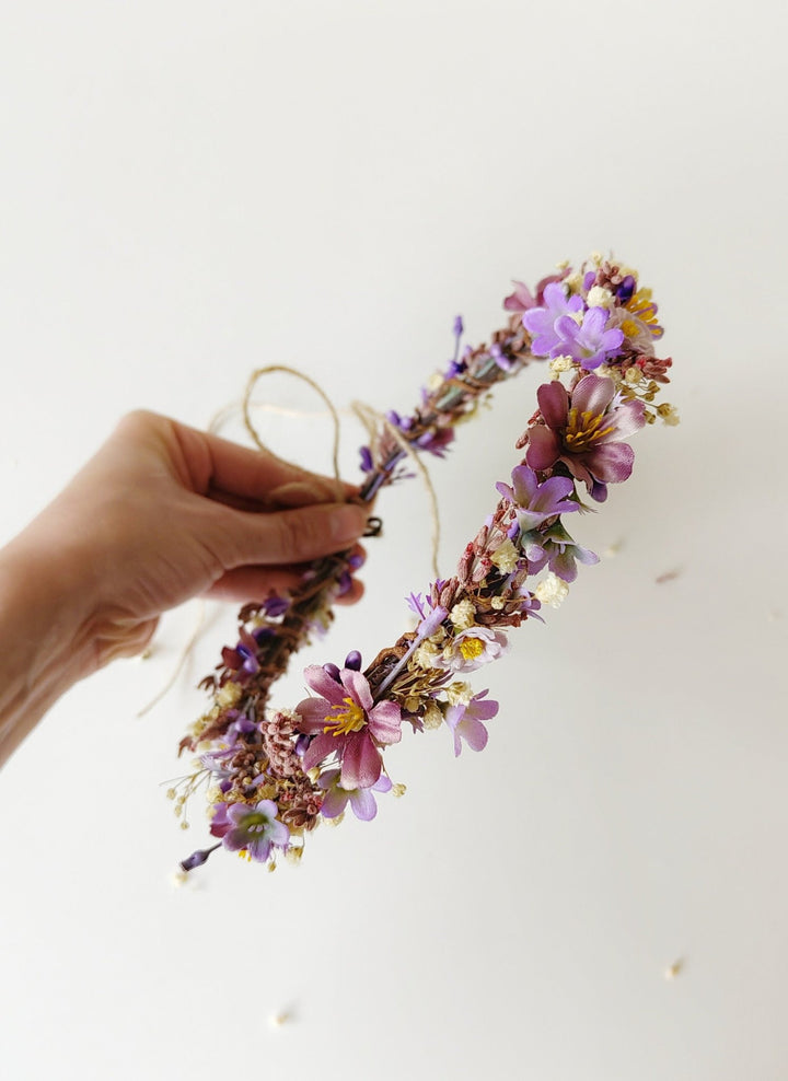 Purple Flower Hair Wreath: Romantic Bridal Headpiece – handmade floral hair accessory by magaela