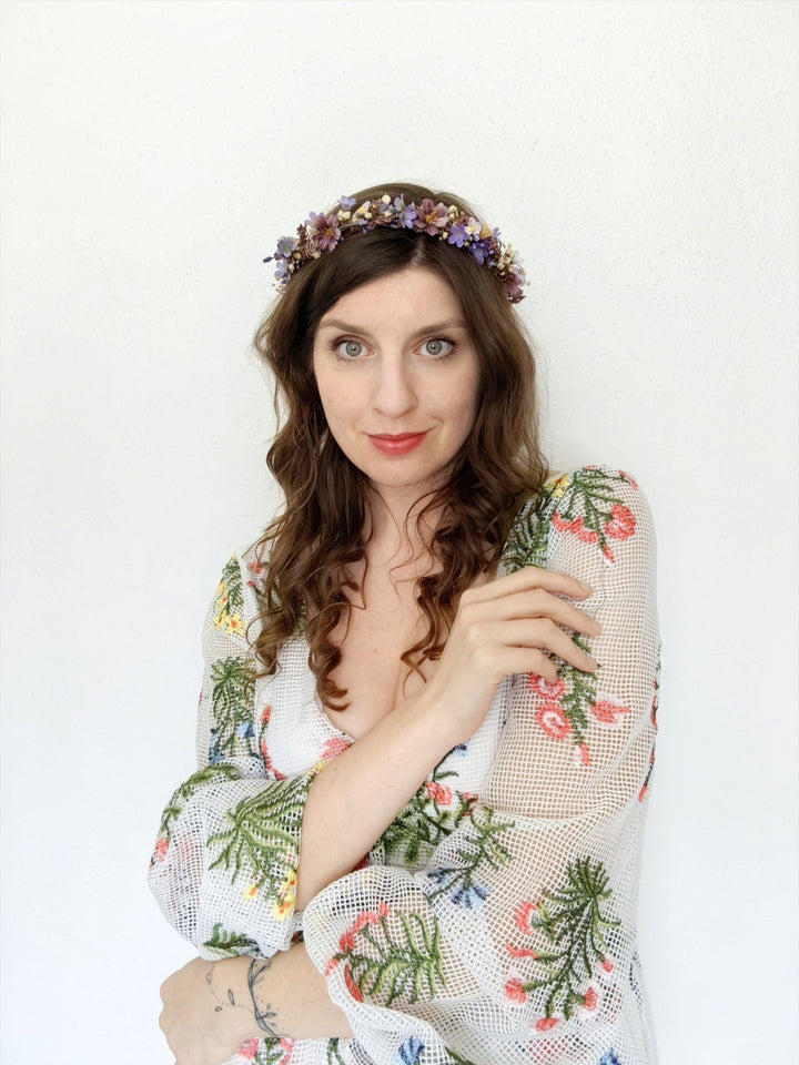Purple Flower Hair Wreath: Romantic Bridal Headpiece – handmade floral hair accessory by magaela