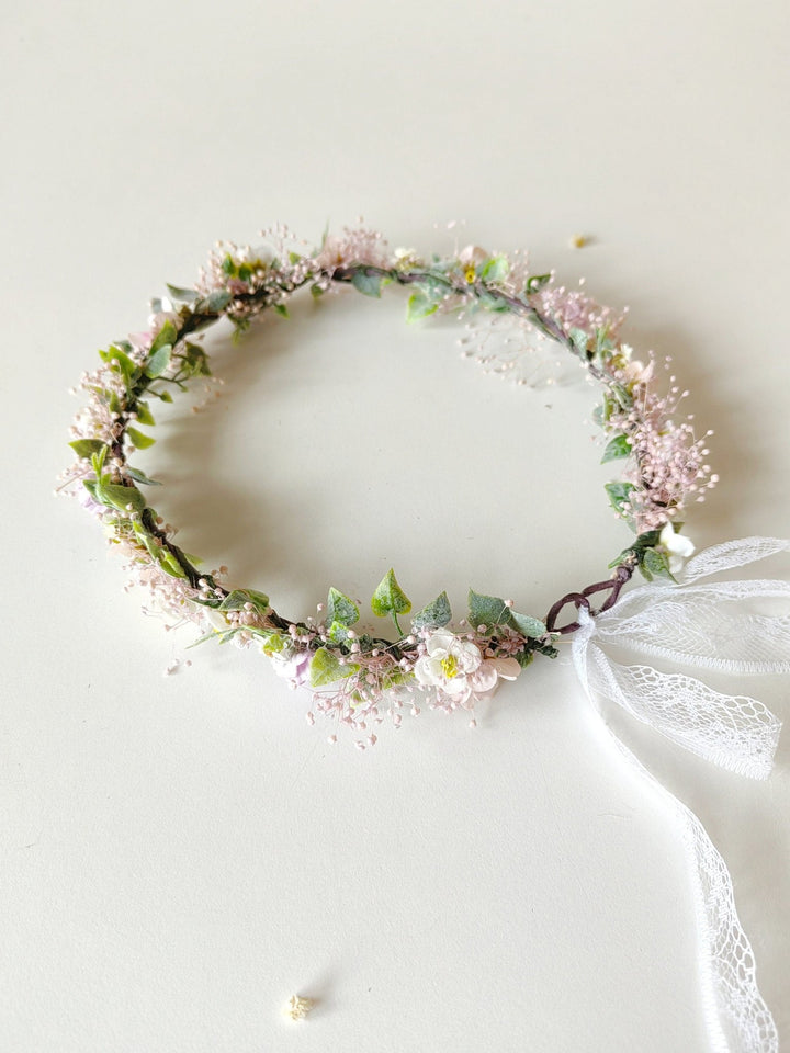 Pastel Flower Hair Crown: Romantic Bridal Headpiece – handmade floral hair accessory by magaela