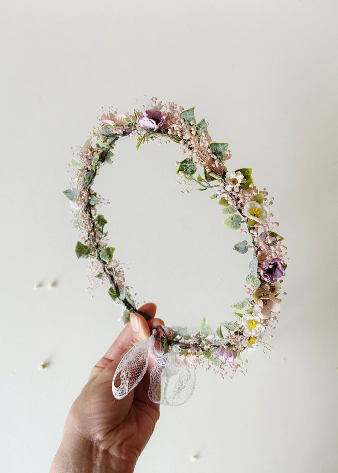 Pastel Flower Hair Crown: Romantic Bridal Headpiece – handmade floral hair accessory by magaela