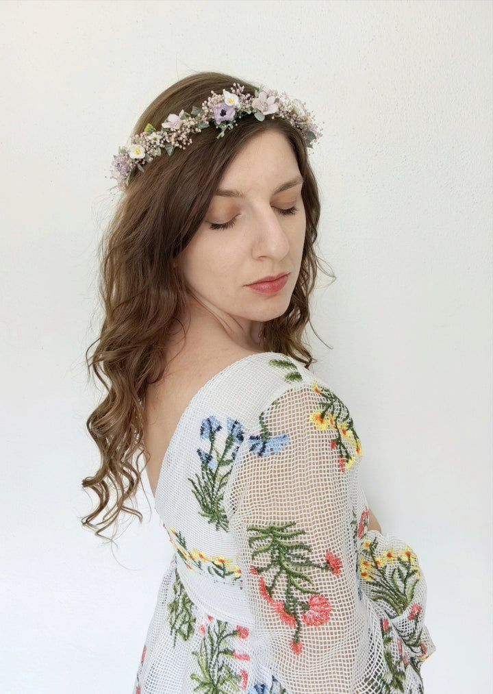 Pastel Flower Hair Crown: Romantic Bridal Headpiece – handmade floral hair accessory by magaela