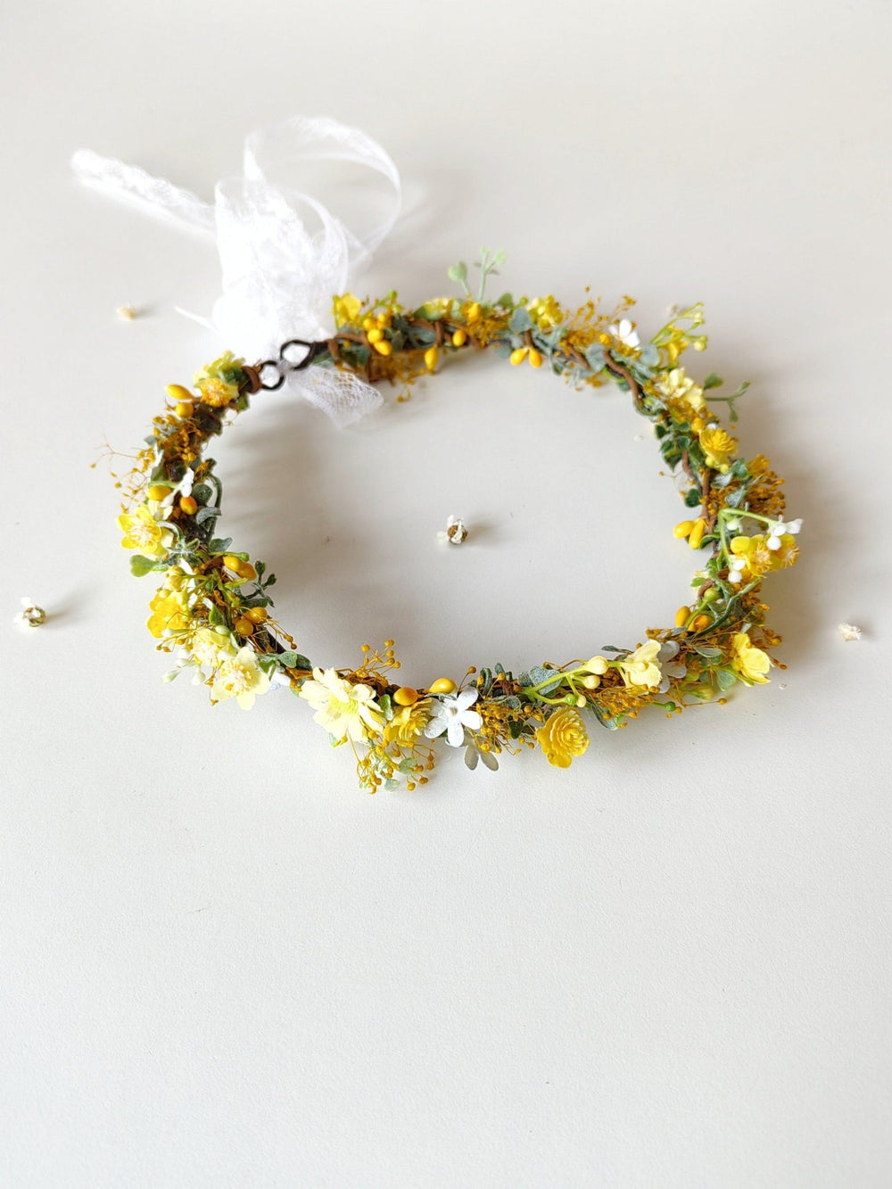 Yellow Daisy Floral Crown: Romantic Bridal Hair Wreath – handmade floral hair accessory by magaela