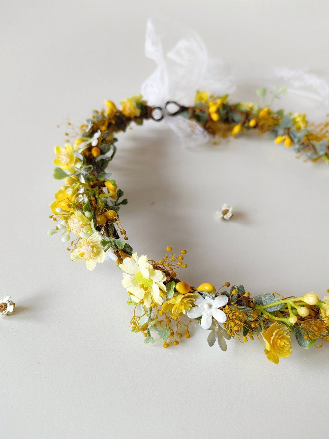 Yellow Daisy Floral Crown: Romantic Bridal Hair Wreath – handmade floral hair accessory by magaela