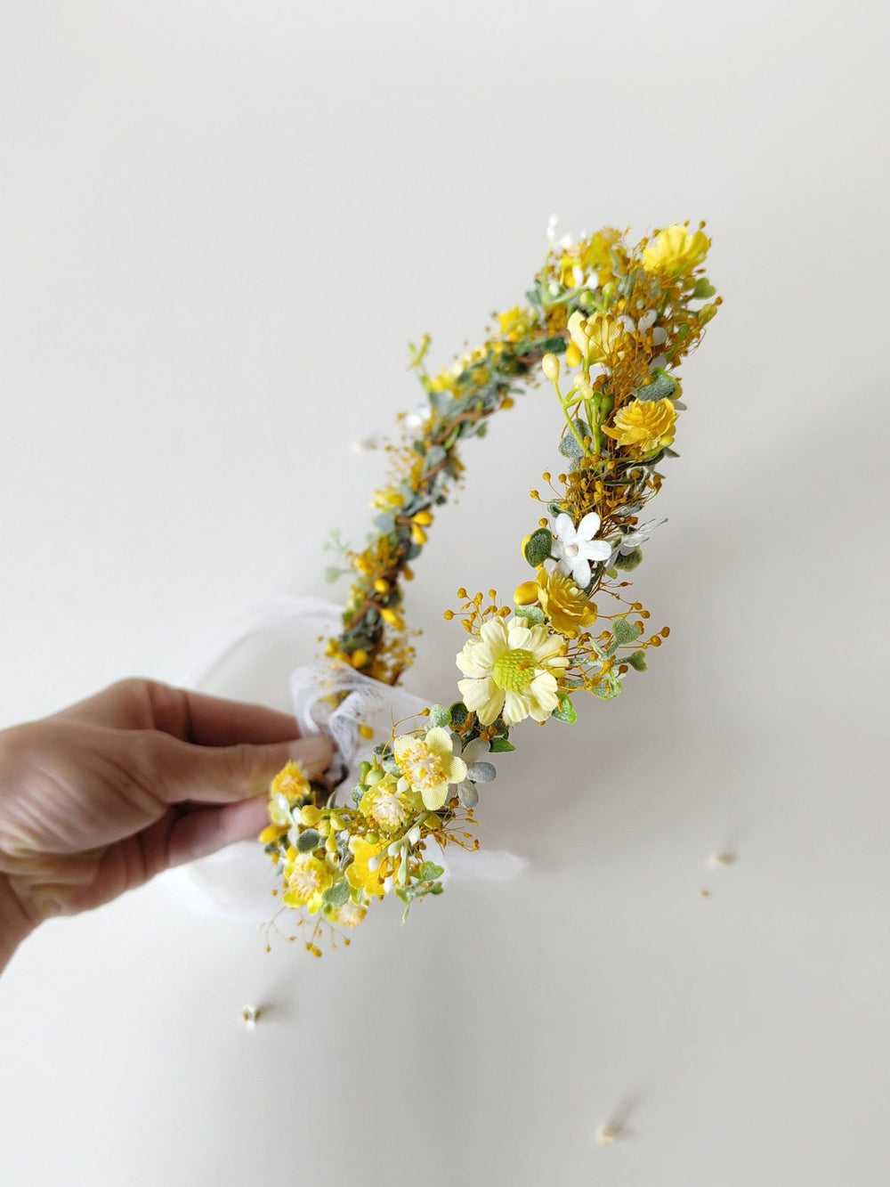 Yellow Daisy Floral Crown: Romantic Bridal Hair Wreath – handmade floral hair accessory by magaela