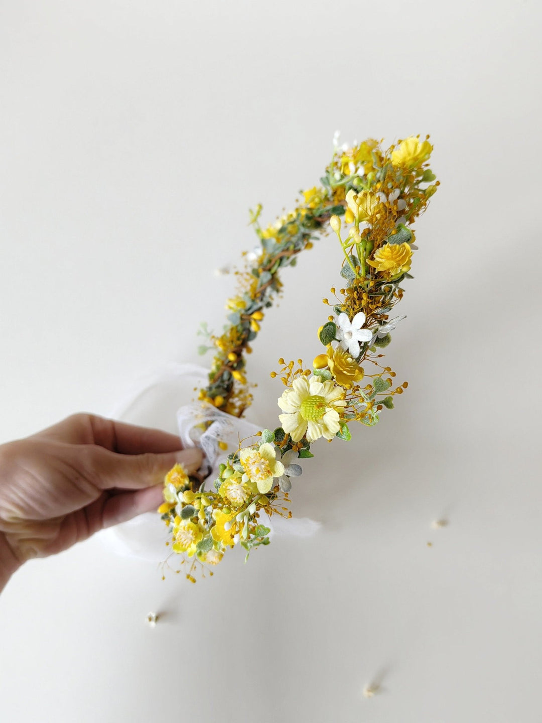 Yellow Daisy Floral Crown: Romantic Bridal Hair Wreath – handmade floral hair accessory by magaela