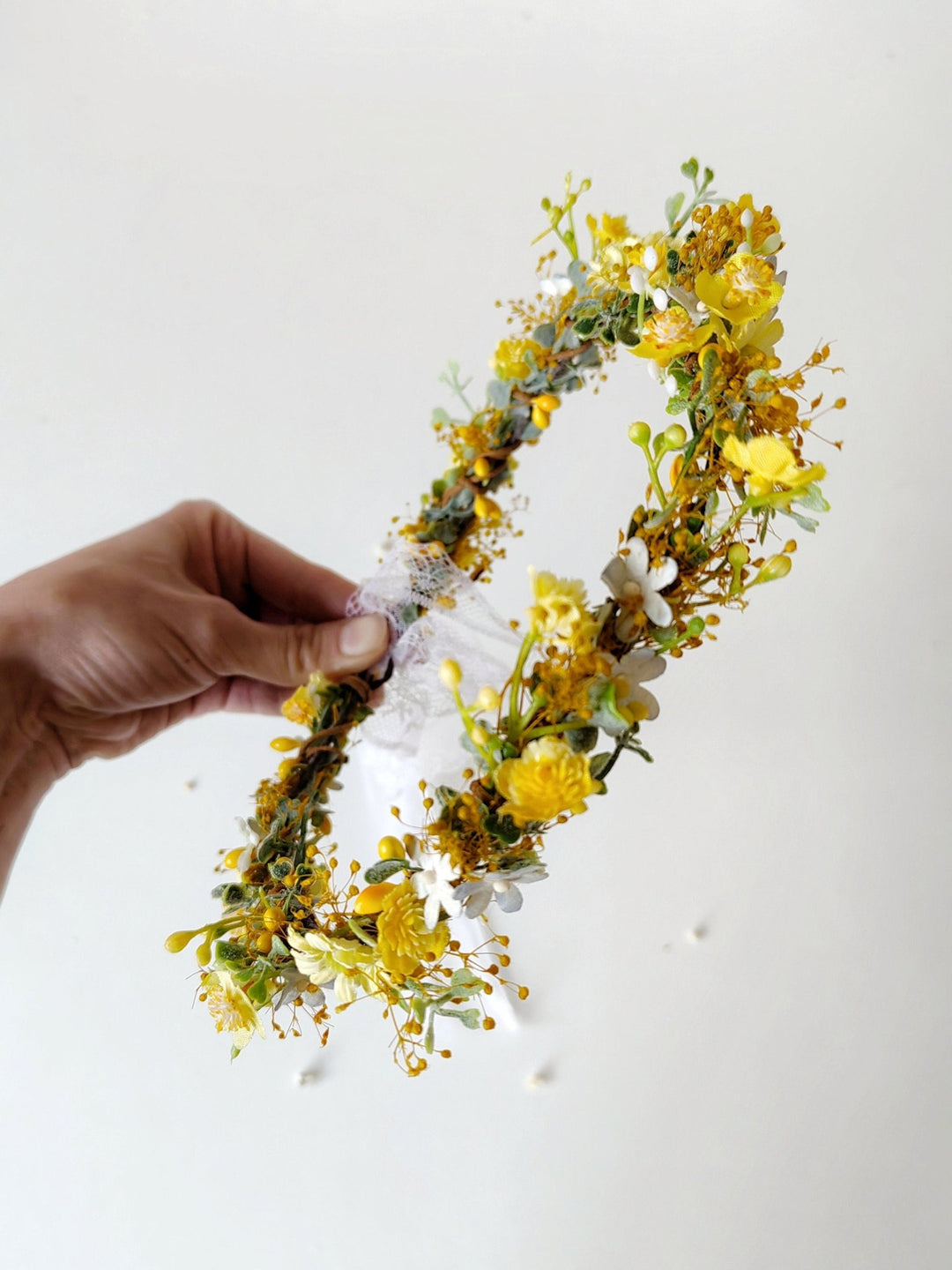 Yellow Daisy Floral Crown: Romantic Bridal Hair Wreath – handmade floral hair accessory by magaela