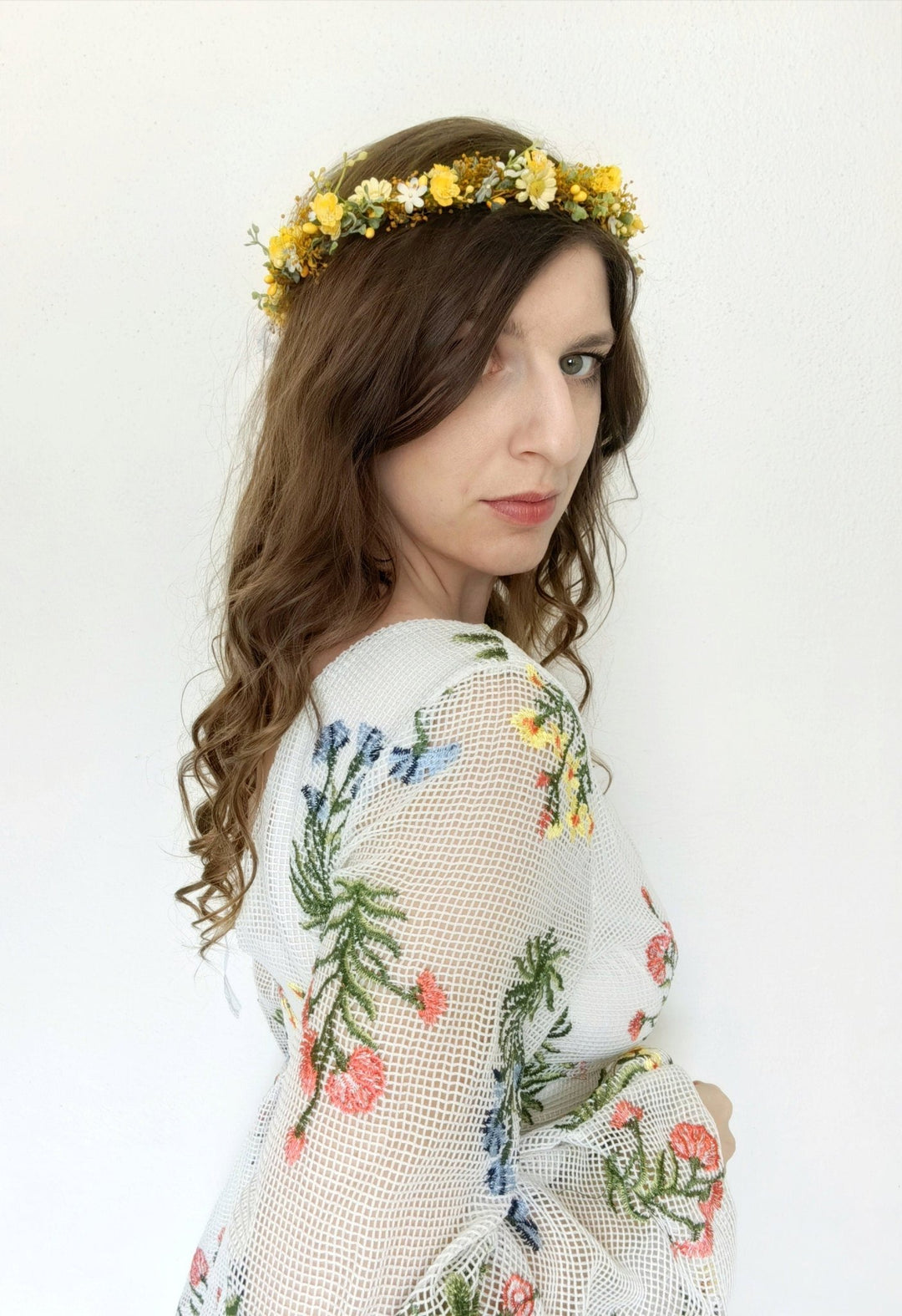 Yellow Daisy Floral Crown: Romantic Bridal Hair Wreath – handmade floral hair accessory by magaela