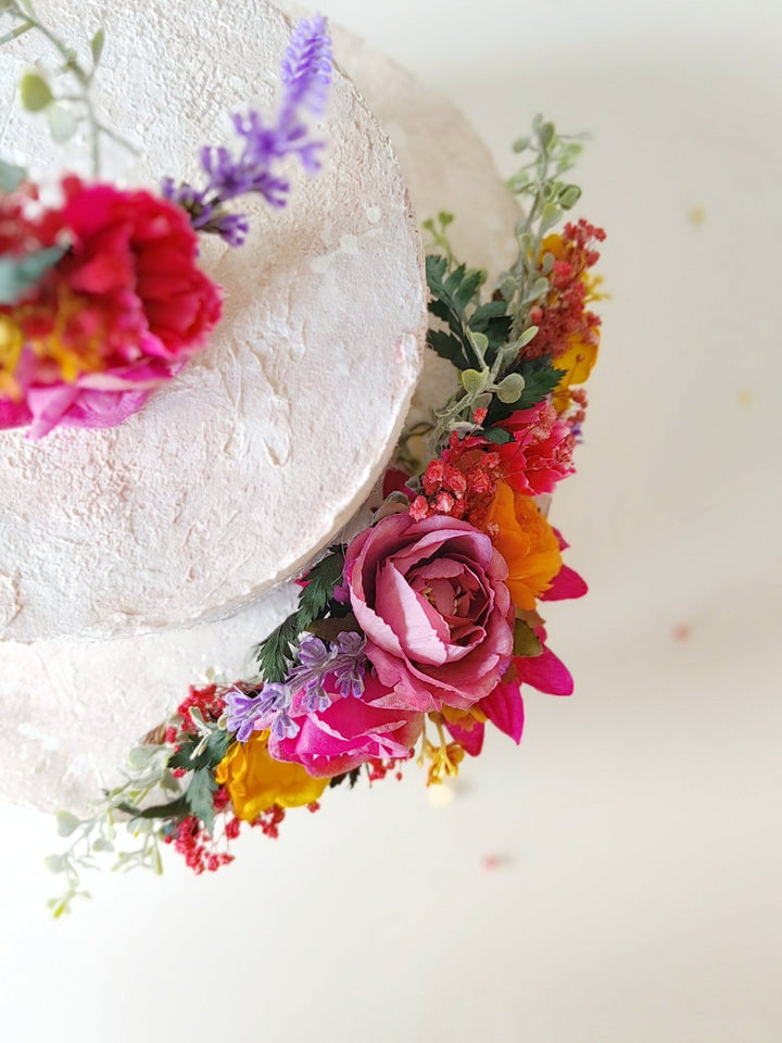 Magenta Boho Flower Cake Toppers: Summer Wedding Decoration, Set of 4 – handmade floral hair accessory by magaela