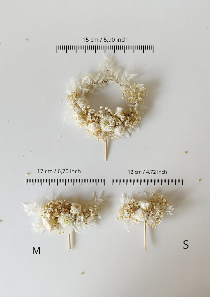 Boho Wedding Cake Topper: Cream Preserved Flower Circle, Rustic Decor – handmade floral hair accessory by magaela