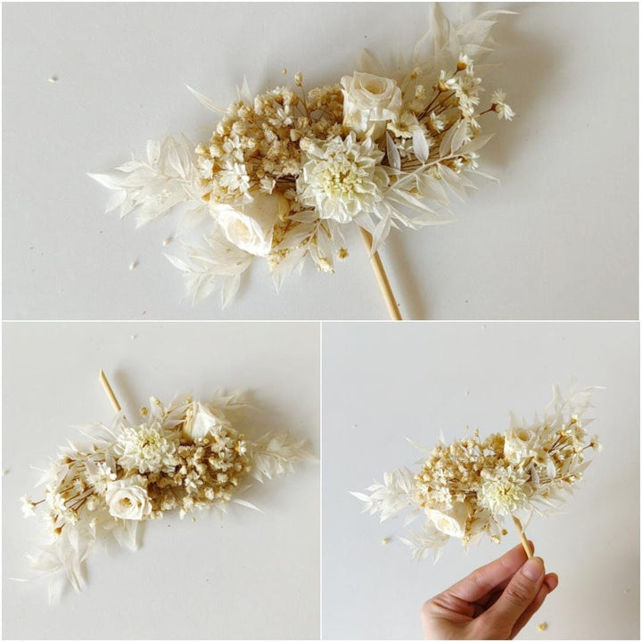 Boho Wedding Cake Topper: Cream Preserved Flower Circle, Rustic Decor – handmade floral hair accessory by magaela