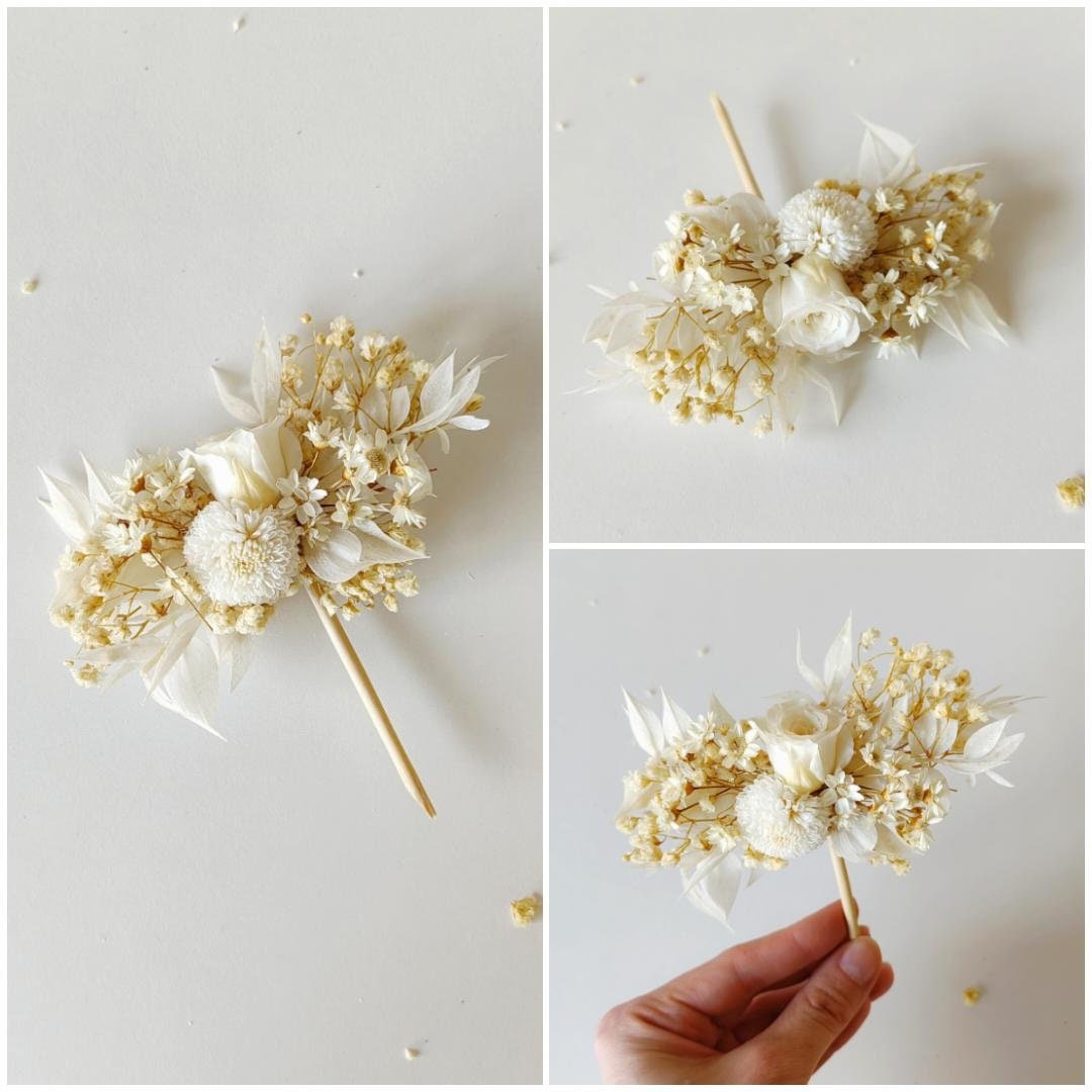 Boho Wedding Cake Topper: Cream Preserved Flower Circle, Rustic Decor – handmade floral hair accessory by magaela
