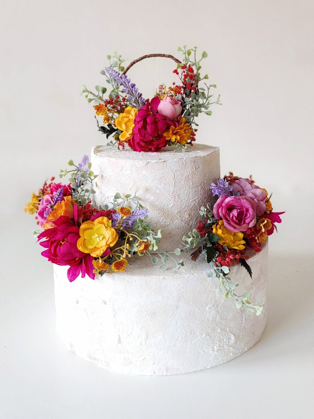 Magenta Boho Flower Cake Toppers: Summer Wedding Decoration, Set of 4 – handmade floral hair accessory by magaela