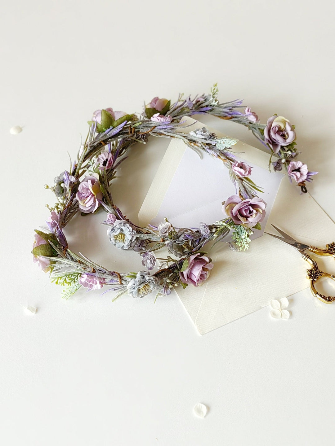 Purple Flower Wedding Garland: Romantic Bridal Hair Accessories – handmade floral hair accessory by magaela