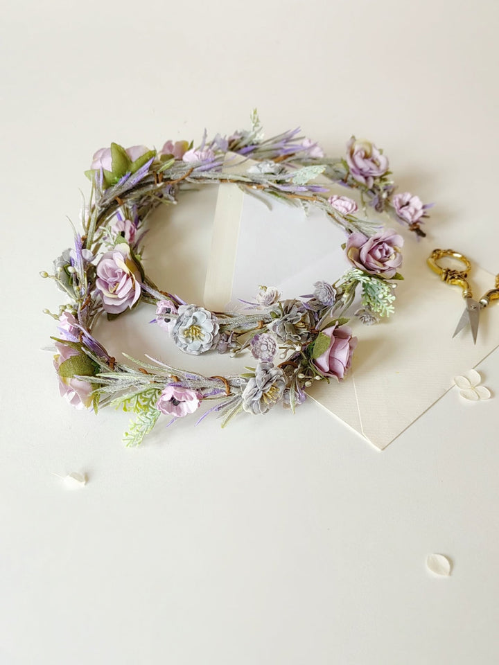 Purple Flower Wedding Garland: Romantic Bridal Hair Accessories – handmade floral hair accessory by magaela