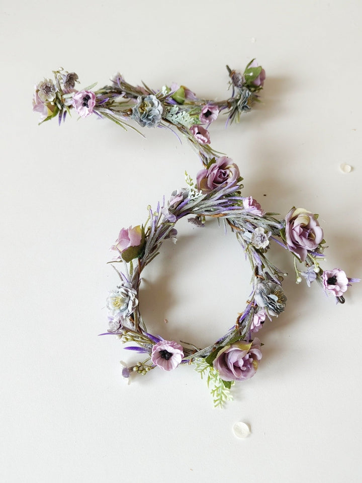 Purple Flower Wedding Garland: Romantic Bridal Hair Accessories – handmade floral hair accessory by magaela