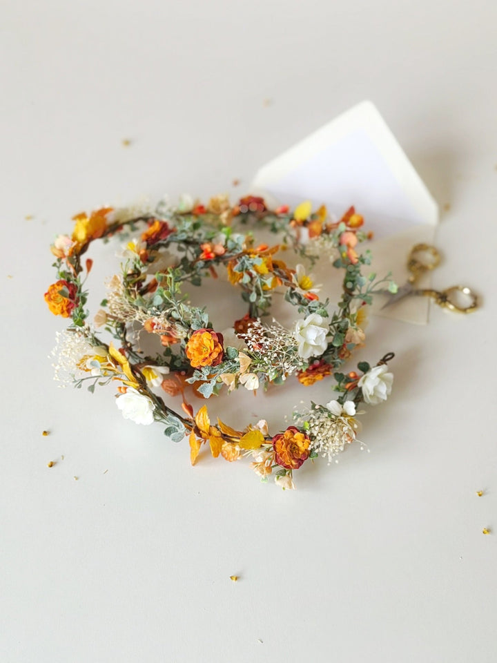 Orange Cream Flower Garland: Terracotta Wedding Bridal Hairpiece – handmade floral hair accessory by magaela