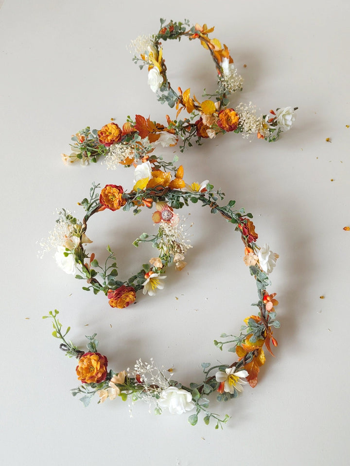 Orange Cream Flower Garland: Terracotta Wedding Bridal Hairpiece – handmade floral hair accessory by magaela