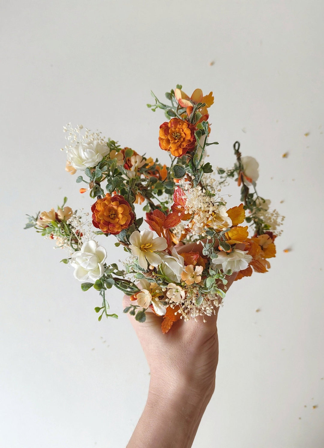 Orange Cream Flower Garland: Terracotta Wedding Bridal Hairpiece – handmade floral hair accessory by magaela