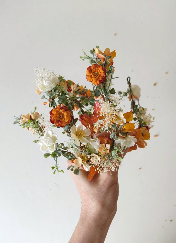 Orange Cream Flower Garland: Terracotta Wedding Bridal Hairpiece – handmade floral hair accessory by magaela
