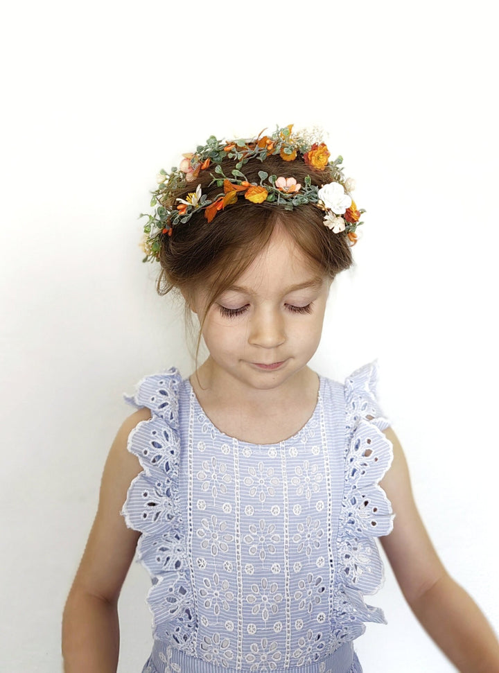 Orange Cream Flower Garland: Terracotta Wedding Bridal Hairpiece – handmade floral hair accessory by magaela