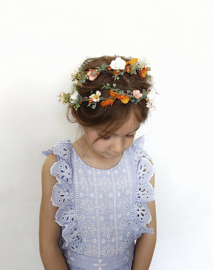 Orange Cream Flower Garland: Terracotta Wedding Bridal Hairpiece – handmade floral hair accessory by magaela